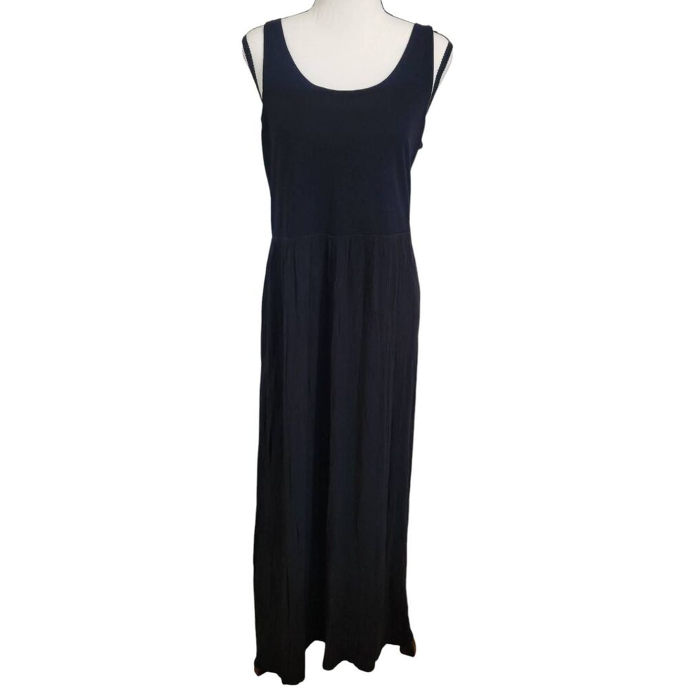 Lou & Grey Black Gauze Maxi Dress Sleeveless Stretch Sz L/XL *Read Resewn Spots